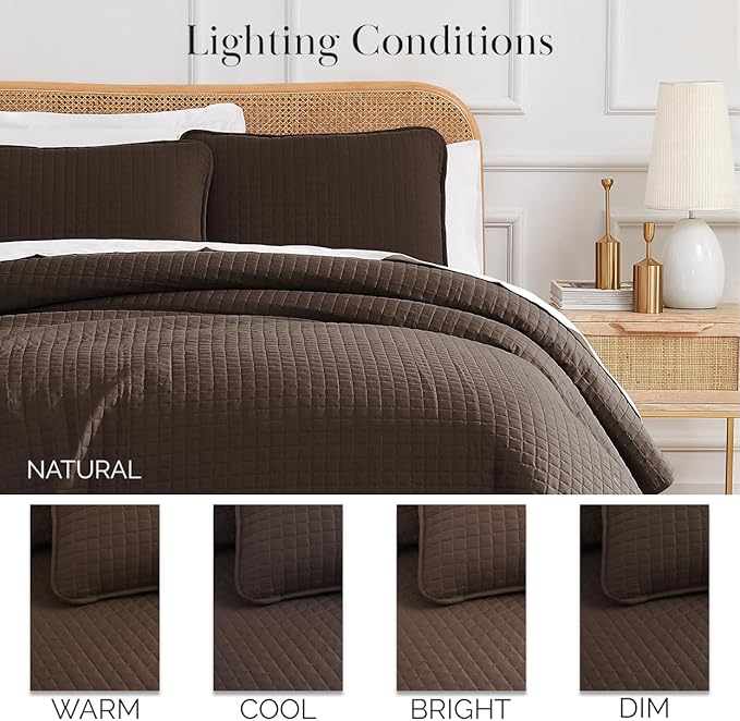 Southshore Fine Living, Inc. Twin XL Bedspread Quilt Set, Dorm Room Bedding Essentials, Stain Resistant, Machine Washable Bed Spread, XL/Twin Brown Comforter Set w/Pillow Sham, Chocolate Brown