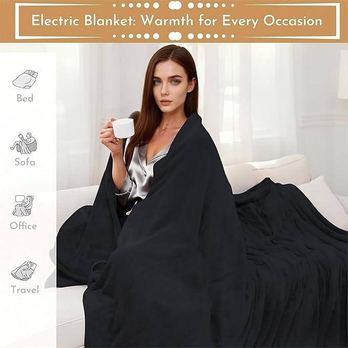 Electric Heated Blanket 62"x84" Twin Size Flannel Heated Blanket, Cozy & Warm for All Night, 5 Heat Settings & 10 Hours Auto Off, Machine Washable, Iron Grey