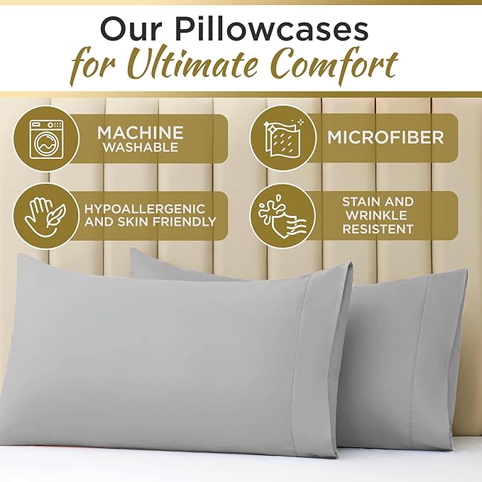 Twin XL 100% Microfiber Double Brushed Sheet Set - Extra-Soft & Wrinkle-Free - 15" Deep Pockets, 39" x 80" - Ideal for Dorms, Hospitals & Split King Beds - 3 PC Set (Twin XL, Light Grey )