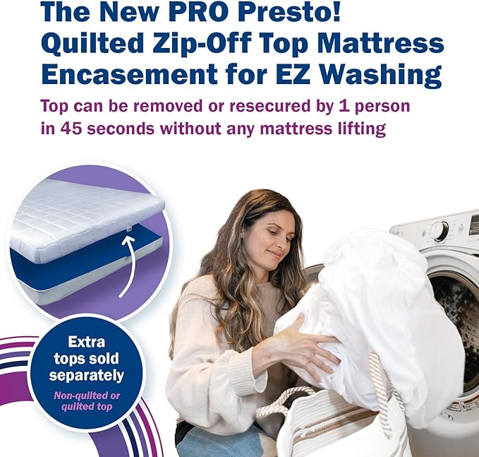 CleanRest PRO Presto! Quilted Zip-Off Top Mattress Encasement Protector for EZ Washing, Twin XL Size, Waterproof, Bed Bug, Dust Mite & Allergen Proof - 1 Person Install, No Mattress Lifting to Wash