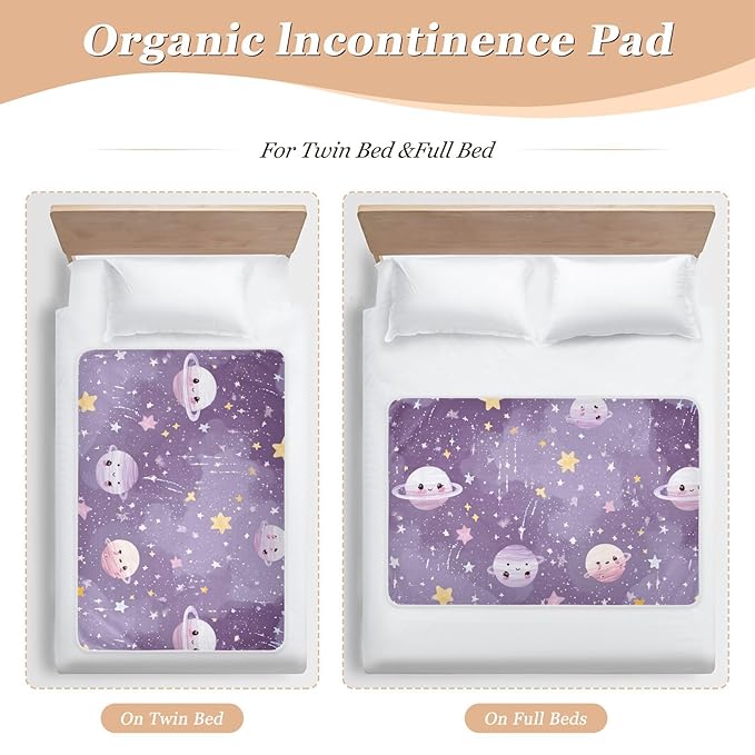 Waterproof Bed Pad Reusable Changing Pad Toddler Mattress Protector Large Pee Pad Baby Diaper Pad Soft Washable Liner Purple Cute Planets Stars