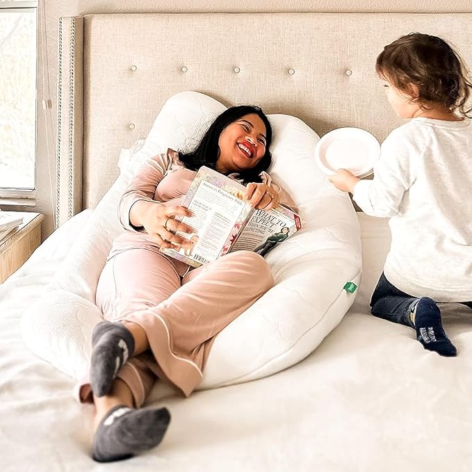 Newton Baby New and Improved Premium Pregnancy Maternity Pillow with Cotton Surface, 50% More Memory Foam and Fiber Clusters for Complete Support, U-Shaped with Removable Washable Cover