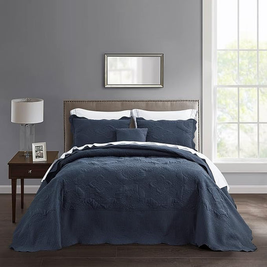 HZ & HY Oversized King Bedspread, Quilted Coverlet Bedding Set, Lightweight Thin Comforter, Reversible, 5 Piece, 100% Microfiber, Polar Night
