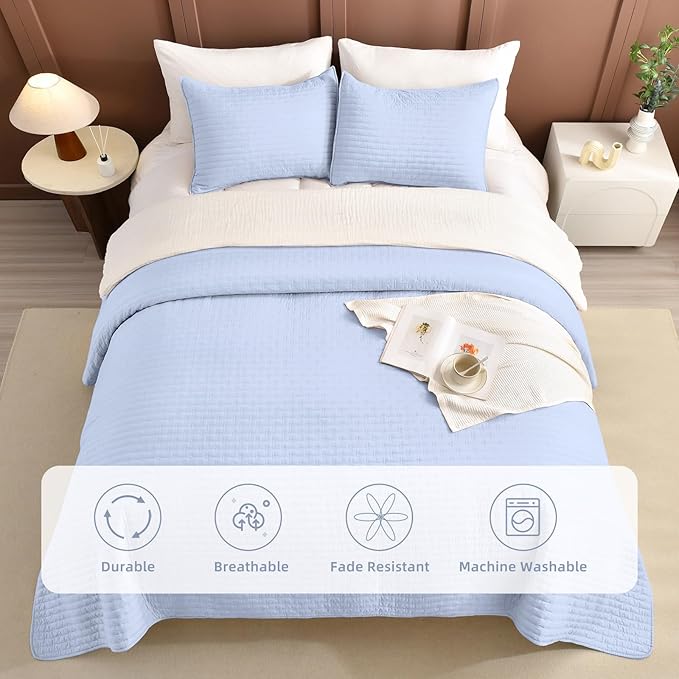 Lady Ann Light Blue Oversized King Bedspreads 120x120, Extra Large 3PCS Oversized King Quilt Set for Bed, Lightweight & Ultra-Soft Farmhouse Bedspreads & Coverlets