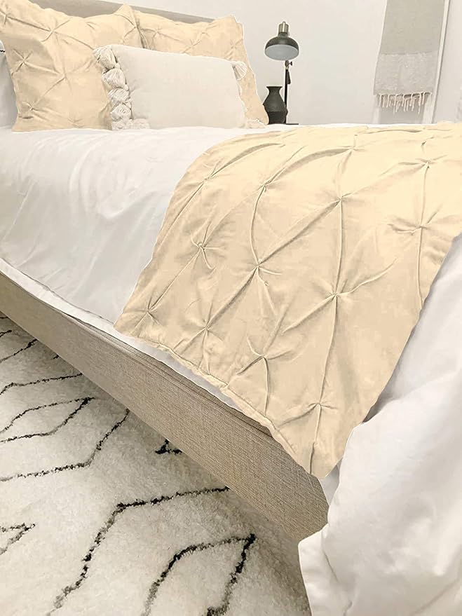 Bed Runner Set - 100% Pure Cotton 800 Thread Count - Luxury 1 Pinch Pleated Bed Runner and 2 Pillow Cover - 3 Piece Pinch Pleated Bed Runner Set California King, Ivory