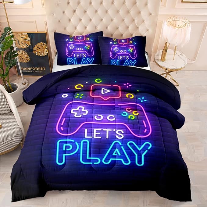 Gaming Bedding Sets for Boys,Twin Comforter Set for Boys,Gaming Comforter Set for Boy,Kids Bedding Twin with 2 Pillowcases,Microfiber Boy Bed Set,All Season Use