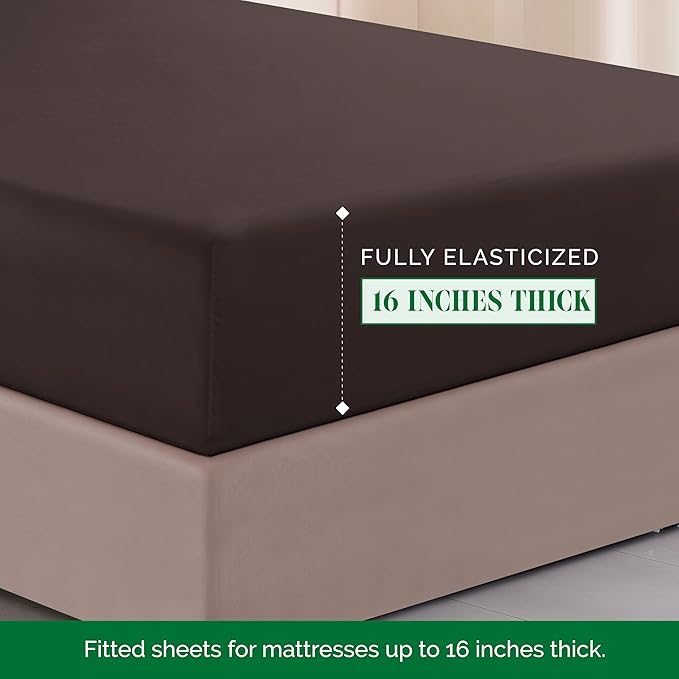Elegant Comfort Luxurious 1500 Premium Hotel Quality Microfiber Three Line Embroidered Softest 4-Piece Bed Sheet Set, Wrinkle and Fade Resistant, King, Chocolate Brown