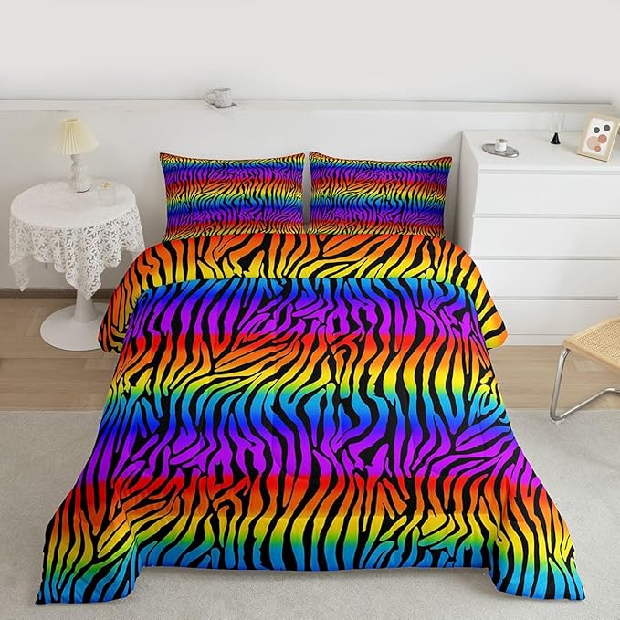 Feelyou Zebras Skins Comforter Set - Rainbow Zebra Stripes Bedding for Kids & Adults - Ultra Soft Twin Size Duvet Set