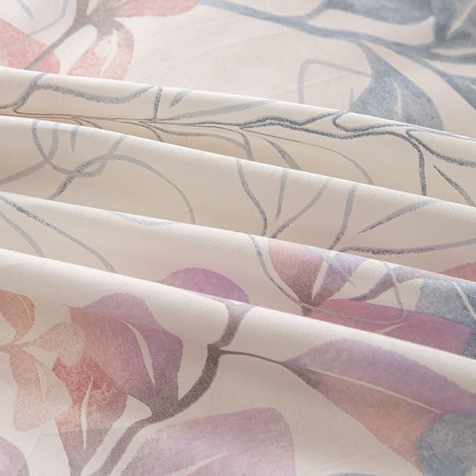 OAITE Duvet Cover Set King Size Floral Pattern Ultra Soft 100% Cotton Duvet Cover Sets 3-PC, Breathable Duvet Cover with Zipper Closure & Corner Ties(2 Pillow Shams,1 Duvet Cover)