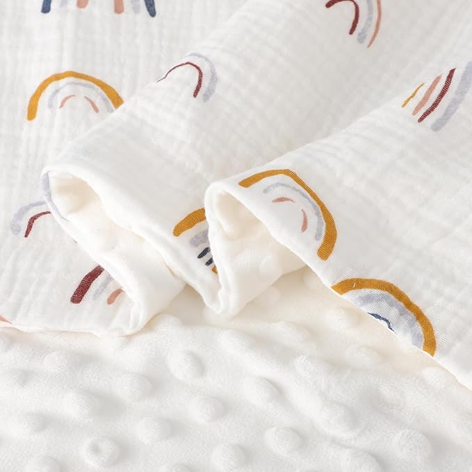 Cotton Muslin Front Fluffy-Backed Baby Swaddle Blankets Double Layer Nursery Plush Dotted Fleece Back Receiving Bed Quilt Blanket for Unisex Newborn Toddler Boys Girls 30 x 41 Inches
