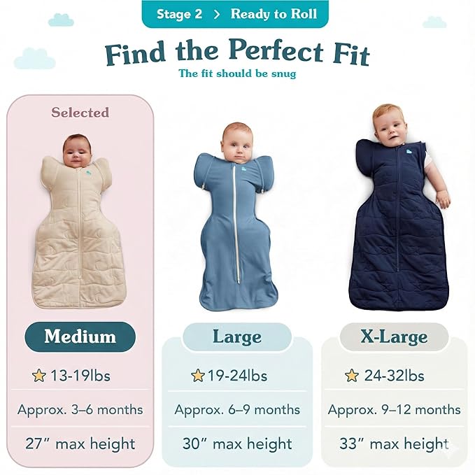 Love to Dream Transition Bag Organic 1.0 TOG, Cream, Medium, 13-19 lbs., Patented Zip-Off Wings, Gently Help Baby Safely Transition from Being swaddled to arms Free Before Rolling Over