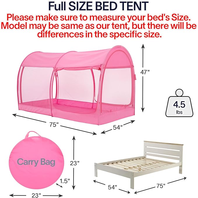 LEEDOR® Bed Tent Dream Tents Bed Canopy Shelter Cabin Indoor Privacy Warm Breathable Pop Up Twin/Full/Queen for Kids and Adult Patent Pending(Mattress Not Included)