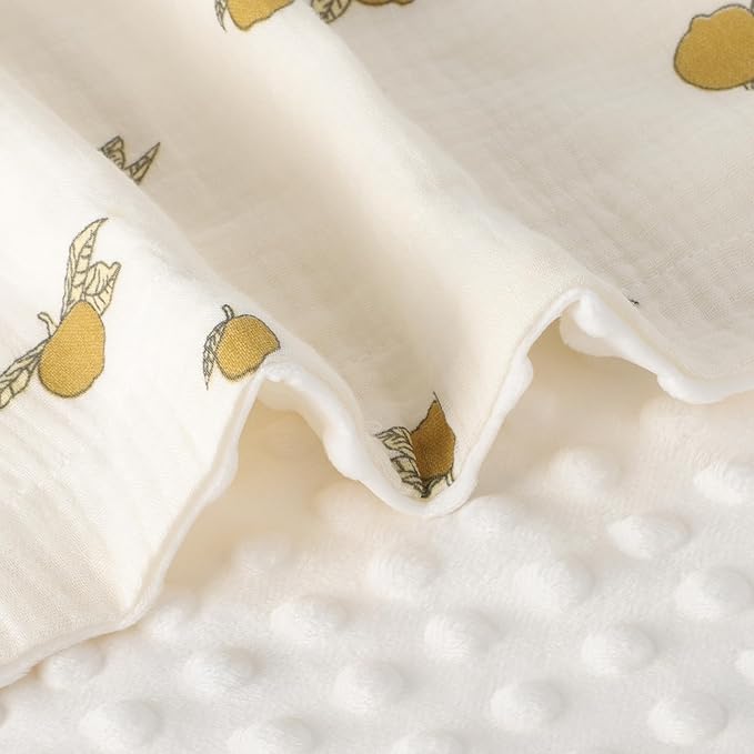Fluffy-backed Swaddle Blankets Baby Double Layer Muslin 100% Cotton Front Nursery Plush Dotted Fleece Back Receiving Bed Quilt Blanket for Unisex Newborn Baby Toddler Boys Girls 30 x 41 Inches