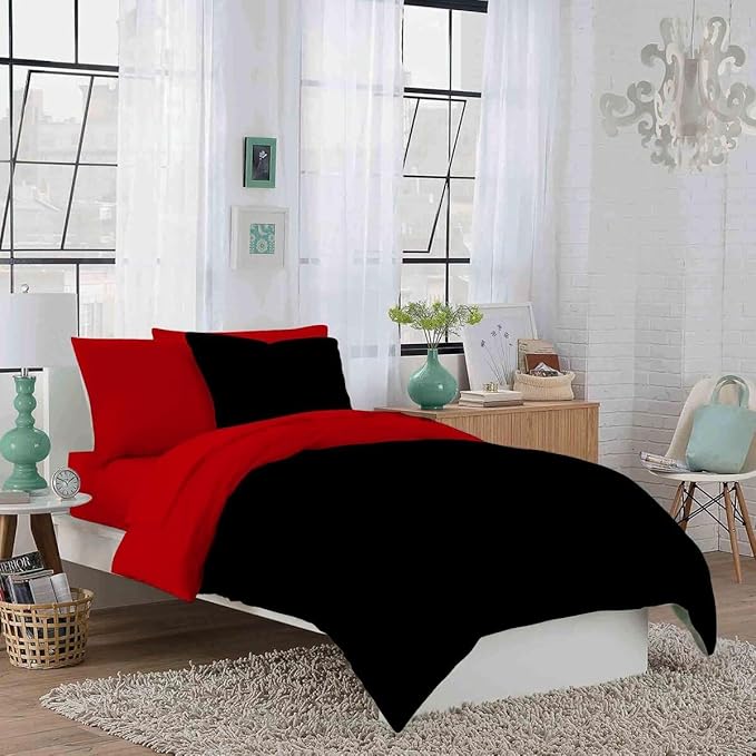 Full XL 100% Microfiber Double Brushed Sheet Set - Extra-Soft, Breathable & Wrinkle-Free - 15" Deep Pockets, 54" x 80" - Ideal for Extra Long Full Beds - 4PC Set (Full XL, Red)