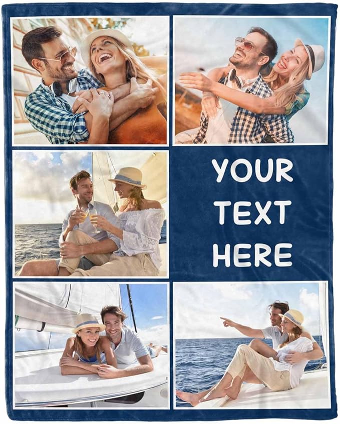 Customized Flannel Picture Blanket, 5 Photos Personalized Blanket Customized Gifts Gifts for Wife Husband Her Him Anniversary Wedding Couple Gifts