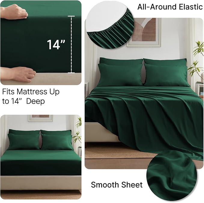 Anluoer Twin Comforter Set 5 Piece, Emerald Green Bed in a Bag with Sheets, Comforters Twin Size Bedding Sets with 1 Comforter, 1 Pillow Shams, 1 Pillowcases, 1 Flat Sheet,1 Fitted Sheet