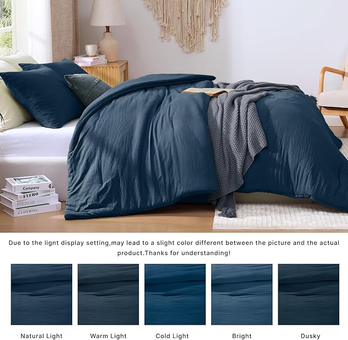 WRENSONGE King Size Comforter Sets - 3 Pieces Serenity Blue Comforter Prewashed Soft Lightweight for All Seasons,Fluffy Down Alternative Comforter King Size with 2 Pillow Shams