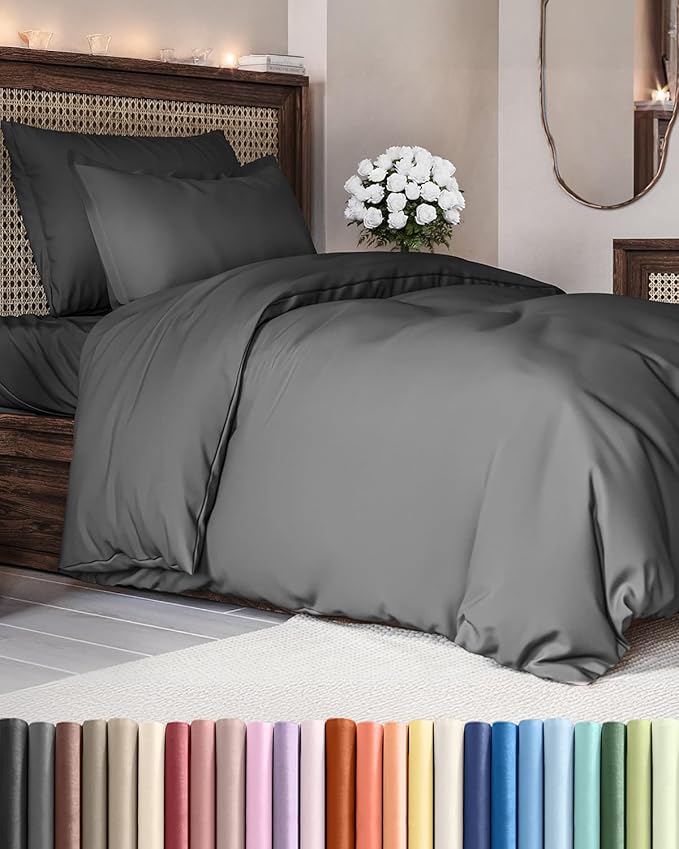 Duvet Cover Twin/Twin XL Size - Extra Soft Twin/Twin XL Size Duvet Cover - Breathable, Easy Care and Fade Free with Zipper Closures & Ties - 68" x 90" Inches - (Charcoal) Comforter Not Included