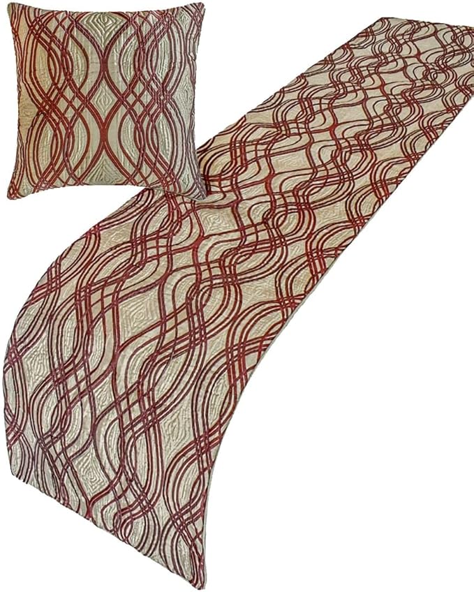 The HomeCentric King/Queen/Twin Brown Decorative Bed Runner King 90"x18" Bed Runner with One Pillow Cover, Quilted, Swirl Pattern Bed Scarf on Satin Fabric - Brown Swirls