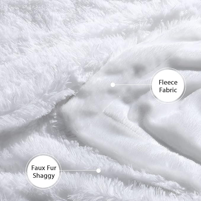Tuddrom Decorative Extra Soft 100% Polyester Blanket Queen Size 80"x90",Solid Reversible Fuzzy Fluffy Plush Fur Blanket for Couch Sofa Bed,Pure White