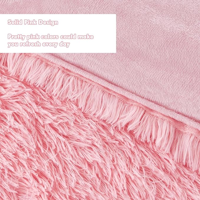 PERFEMET Pink Fluffy Comforter Set Twin Size 3 Pieces Faux Fur Plush Bedding Set for Girls Teen Ultra Soft Cozy Velvet Furry Fuzzy Kids Comforter(Pink, Twin)