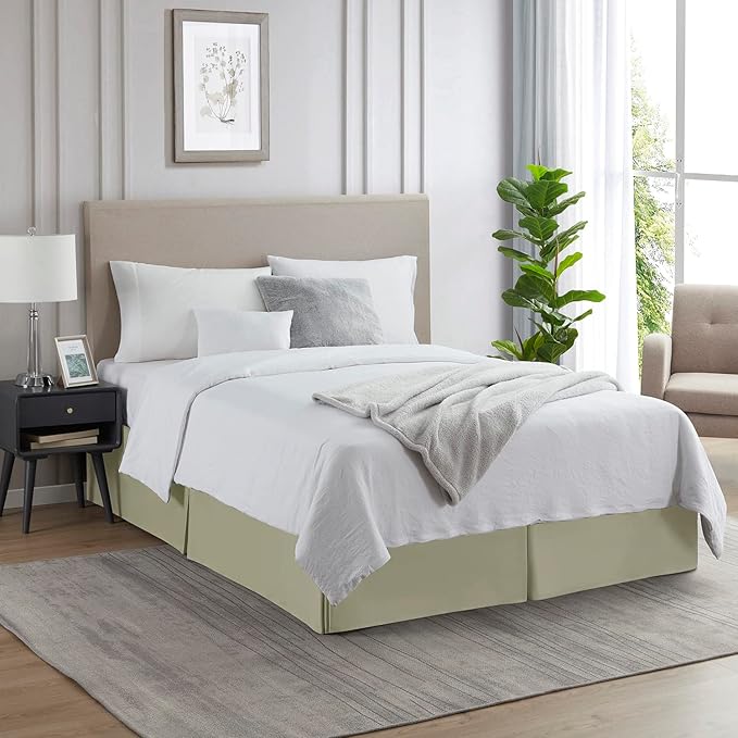 Nestl Green Full XL Bed Skirt - Full XL Size Bed Skirt 14 Inch Drop - Brushed Microfiber Bed Skirts - Hotel Quality Pleated Bed Skirt - Shrinkage & Fade Resistant