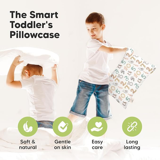 KeaBabies Toddler Pillowcase 13"x18" - Organic Cotton Toddler Pillowcase for Kids, Boys, Girls, Soft & Durable Cotton Cover for Miniature Sleepy Pillows,Cute Colors,Pillow Sold Separately(Wild Count)