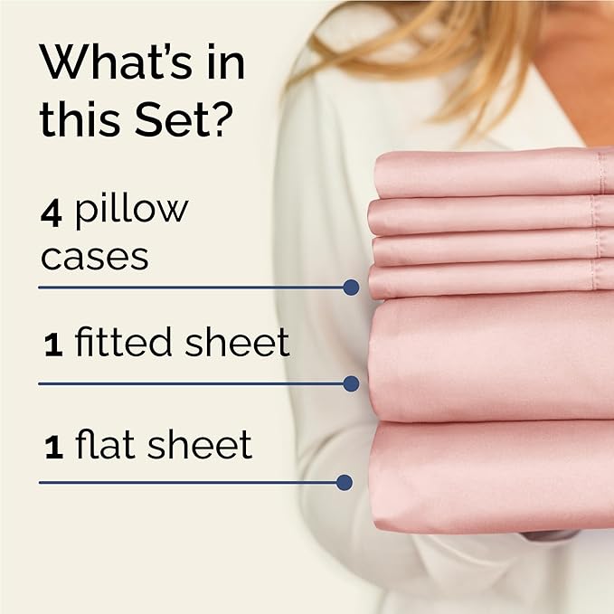 Full 6 Piece Sheet Set - Comfy Breathable & Cooling - Ultra-Soft Hotel Luxury Bedding Set with 8-16 Inch Deep Pockets - 1 Flat & 1 Fitted Sheet & 4 Pillowcases - Wrinkle Free & Easy Care - Baby Pink