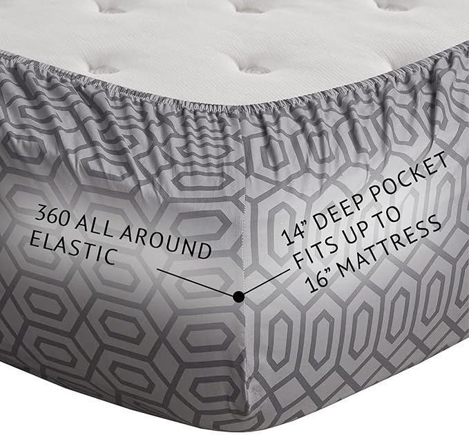 Comfort Spaces 100% Cotton Sheet Set Breathable, Lightweight, Soft with 14" Elastic Pocket Fits up to 16" Mattress, All Season Cozy Bedding, Matching Pillow Case, King Diamond Sliver 4 Piece