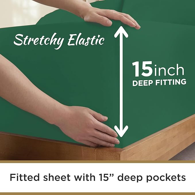 Twin XL 100% Microfiber Double Brushed Sheet Set - Extra-Soft & Wrinkle-Free - 15" Deep Pockets, 39" x 80" - Ideal for Dorms, Hospitals & Split King Beds - 3 PC Set (Twin XL, Hunter)