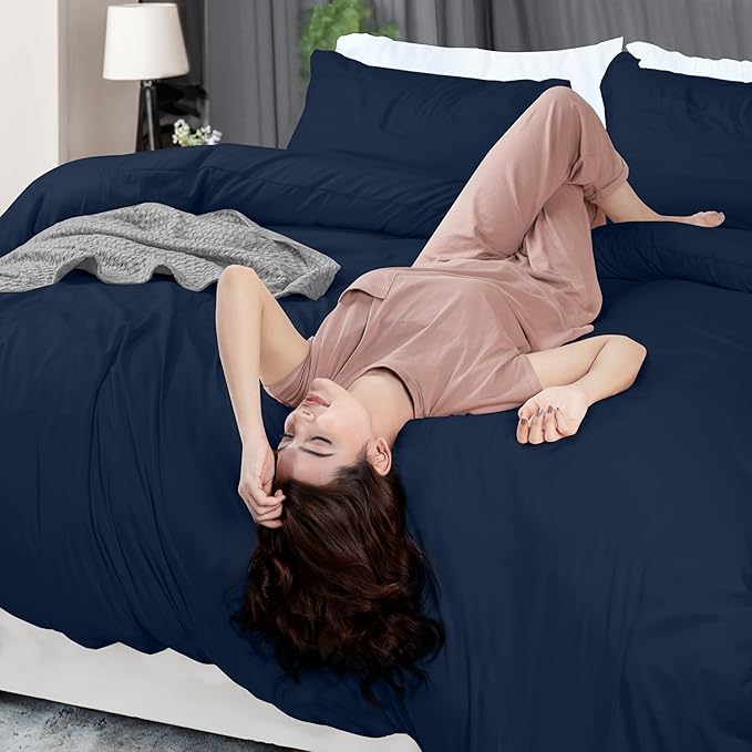 Utopia Bedding Duvet Cover Full Size - 3 Piece with Zipper Closure - 1 Comforter Cover 80X90 Inches & 2 Pillow Shams 20X26 Inches (Navy) Comforter Not Included