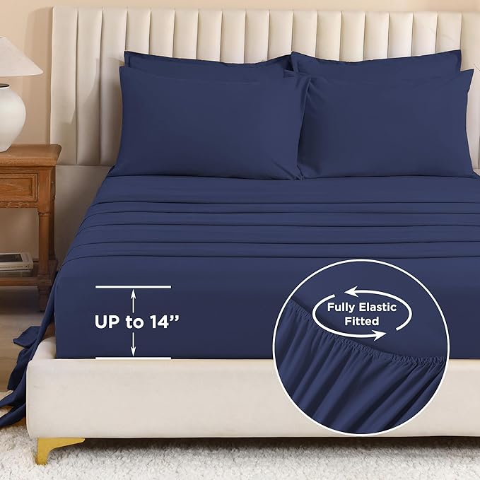 Litanika King Size Comforter Set Navy Blue - 7 Pieces Bed in a Bag King Bedding Comforter Sets, Solid Lightweight Bed Set with Comforter, Sheets, Pillowcases & Shams