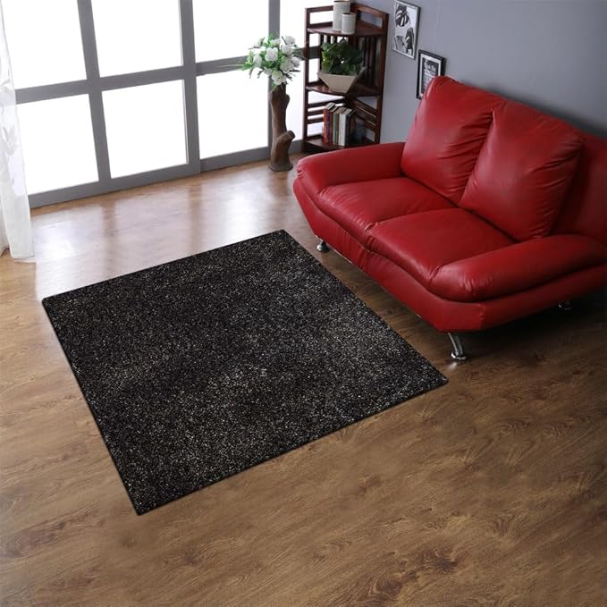 Hand Tufted SHAG Polyester ECO-Friendly Area Rugs - 8'x8', Square, Silver Black, Solid Plain Design, High Pile Thick Handmade Anti Skid Area Rugs for Living Room, Bed Room K00111