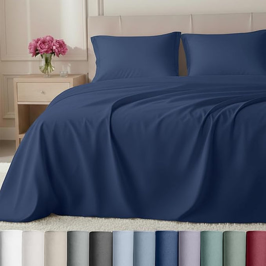 California Design Den Split King Sheets Sets for Adjustable Bed - Luxury Hotel 800 Thread Count Sateen, Natural 100% Cotton Bed Sheets, Deep Pockets & Durable Bedding Set - Navy Blue