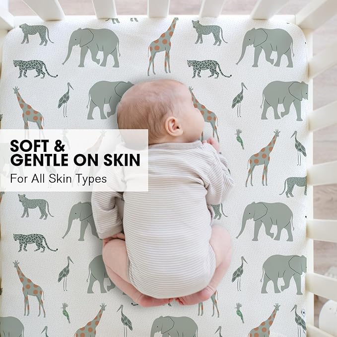 Little Grape Land Crib Sheets for Boys and Girls 2pk Baby Crib Fitted Sheet for Standard Size Crib and Toddler Mattress Super Soft Baby Sheet, Safari