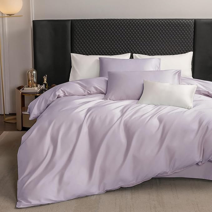 MooMee Duvet Cover Set 100% Extra Long Staple Cotton 600 Thread Count Silky Sateen Smooth Luxury Soft Breathable Durable Hotel Quality Bedding, 3 Pieces (Pastel Purple, King 104"x90")