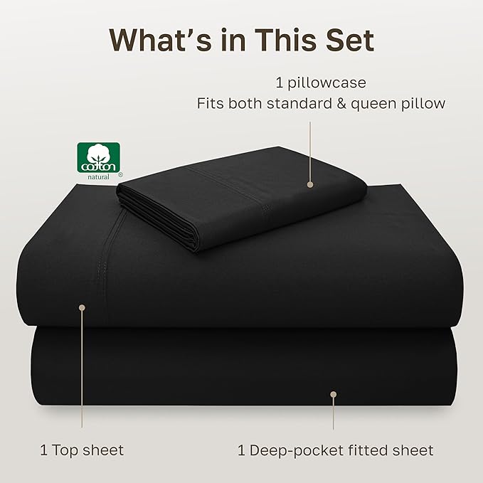California Design Den Twin Sheets Set - Luxury 600 Thread Count Sateen, Natural 100% Cotton Bed Sheets, Fully Elasticized Deep Pockets, Crisp, Cool and Durable Hotel Quality Bedding - Black