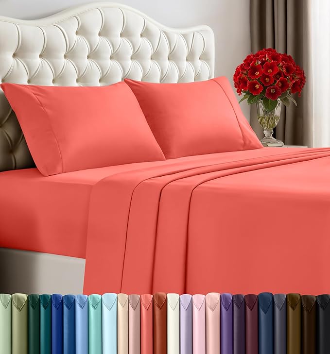 Utopia Bedding King Sheet Set – 4 Piece Bed Sheets for King Size Bed, Soft and Breathable Microfiber, Includes 1 Fitted Sheet, 1 Flat Sheet and 2 Pillowcases (Coral)