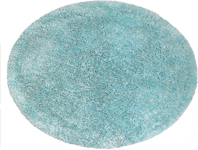 Hand Tufted SHAG Polyester ECO-Friendly Area Rugs - 10'x10', Round, Turquoise White, Solid Plain Design, High Pile Thick Handmade Anti Skid Rugs for Living Room K00111