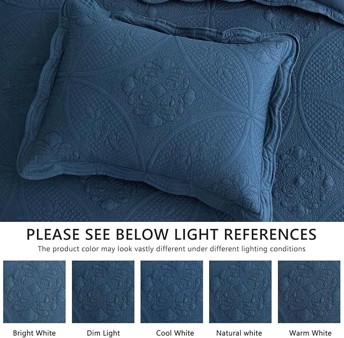 Oversized Bedspread - Queen Size Bedding Cover - Modern & Contemporary Coverlet Set, Real Stitching, Reversible, Lightweight, 5 Piece, Navy