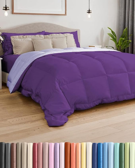 King Size, Purplec & Lavender Alternative Down Comforter - Warm, Lightweight & Breathable Hotel Quality Bedding Set for Men, Women, Kids & Teens - All Season Cooling Microfiber Duvet Insert Comforter