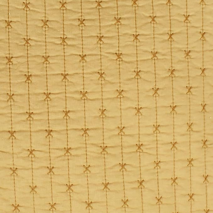 Levtex Home Cross Stitch Reversible Full/Queen Quilt Set (88x92in) with 2 Pillow Shams (26x20in) - Stitch Texture - Ochre - Cotton Full/Queen Size Quilt Bedding Set - Lightweight, Soft, Pre-Washed