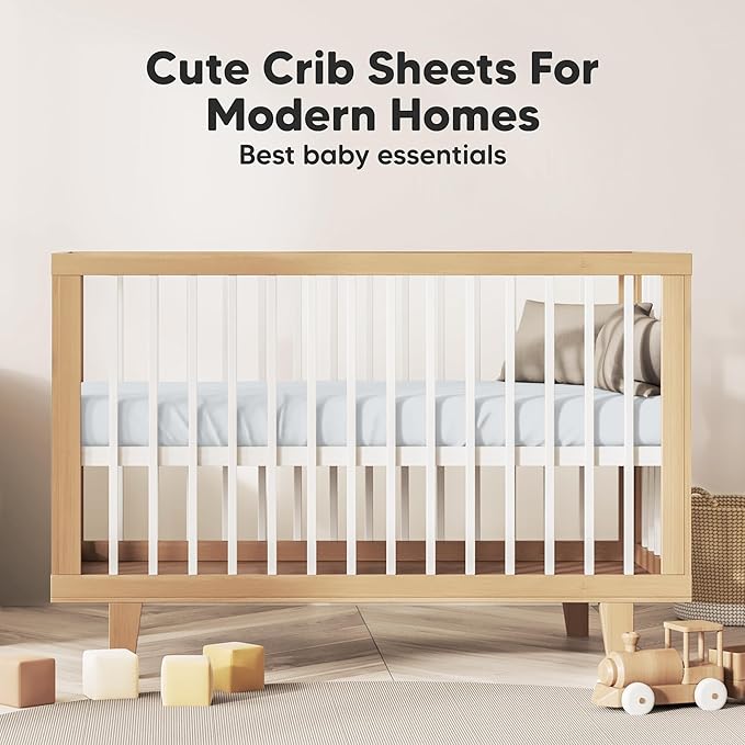 KeaBabies 2-Pack Organic Crib Sheets for Boys, Girls - 52x28 Fitted Crib Mattress Sheet Neutral, Breathable Jersey Cotton Cover for Baby Bed, Toddler Mattress, Soft & Cute Prints (Hazy)