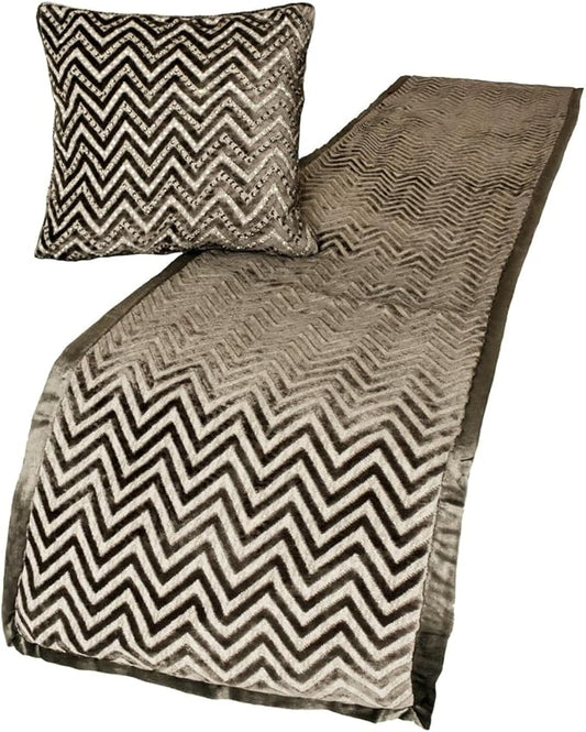 The HomeCentric King Queen Twin Grey Decorative CA King 86"x18" Bed Runner with Pillow Cover, Crystals Bed Scarf on Velvet Fabric - Grey Crystal Chevy