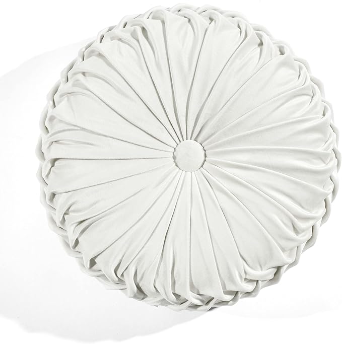 Lush Decor Round Pleated Soft Velvet Decorative Throw Pillow, 1 Count, 15" Diameter, Taupe - Neutral Plush Round Pillow, Seat Cushion, Decorative Pillows For Bed, Couch, Or Chair