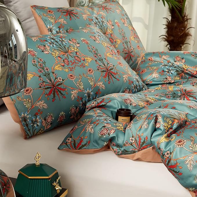 Cupocupa Duvet Cover Queen Size Set Boho Floral Pattern Queen Size Bed Vintage Soft Bedding Leaf Print Paisley Duvet Cover with Pillowcases