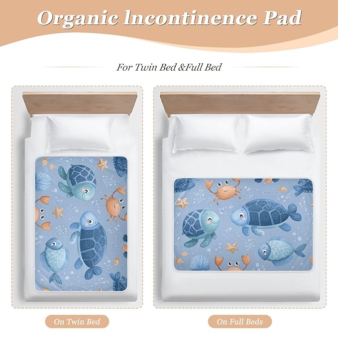 Waterproof Bed Pad Reusable Changing Pad Toddler Mattress Protector Large Pee Pad Baby Diaper Pad Soft Washable Liner Blue Turtle Fish Crabs Starfish