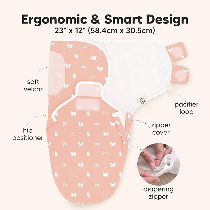 Baby Swaddle Sleep Sacks with Zipper - 3-Pack Swaddles for Newborns 0-3 Months, Infant, Baby Girls, Boys, Soft & Durable Newborn Sleep Sack, Easy Diaper Change Swaddling Blanket (Butterflies, OS)