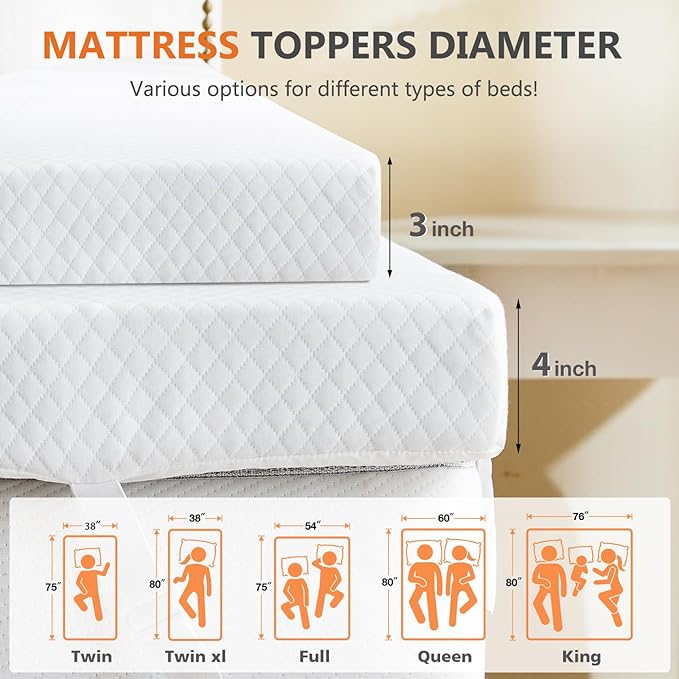 Sweetcrispy Memory Foam Mattress Topper Queen with Removable Soft Cover, 3 Inch Thick Gel Infused Cooling Toppers Pad for Queen Size Bed, Sleeper Sofa, RV, Camper, CertiPUR US Certified