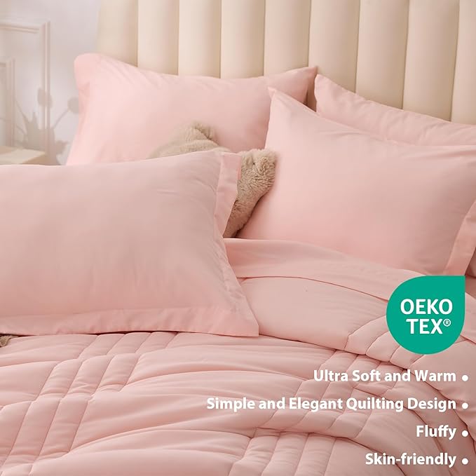 King Comforter Set Pink - Bed in a Bag King Size 7 Pieces, Soft Bedding Set for All Seasons, Premium King Comforter Set with Comforter, Sheets, Pillowcases & Shams